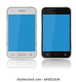 Smartphone mock up in black and white. Vector 3d illustration on white background