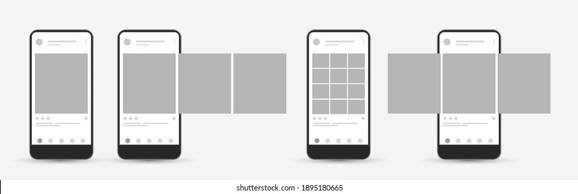 Smartphone Mock Up With Carousel Interface Post On Social Network. Social Media Mobile App Page Template. Design Of The Tape Profile. Vector Illustration