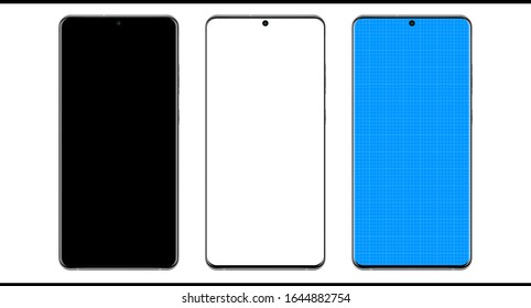 Smartphone mock up design Samsung Galaxy S20 plus ultra 2020 on transparent background blueprint for presentation