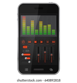 Smartphone mock up with equalizer settings. Vector illustration isolated on white background