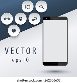 smartphone mock up with flat icons on abstract geometrical background, vector illustration, eps10, easy to edit 