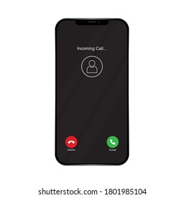 Smartphone mock up with incoming call screen. Accept button. Decline button.  High resolution vector. Vector editable