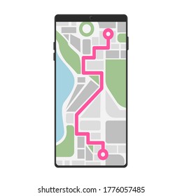 Smartphone mock up with Navigation city map. Flat and solid color vector illustration.