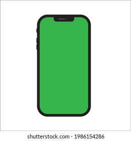 Smartphone mock up, vector phone icon isolated on white background with green screen. 