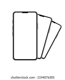 Smartphone mock up with white screen. Mobile phone isolated on transparent background. Vector illustration view of the phone. Phones hide behind each other. 