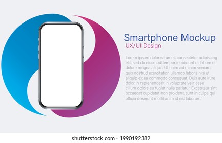 Smartphone mockup. App design concept. Phone with blank white screen. Presentation page.