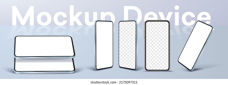 Smartphone-Mock für die Anwendung ui, ux Designs.  Handy-Rahmen mit leerem Display isolierte Vorlagen, Telefon verschiedene Winkel. Vektorgrafik