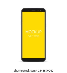 Smartphone mockup. Black smartphone on white background. Empty mobile phone mockup vector isolate. Realistic mobile phone vector illustration.