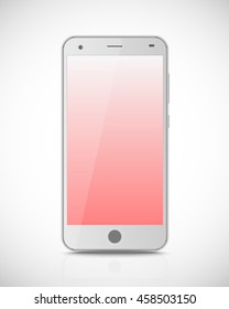 Smartphone mockup with blank screen. Mobile phone isolated on white background. Realistic vector illustration for web design and application development.