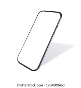 Smartphone mockup with blank screen. Phone isolated on white background with copy space on display. 
