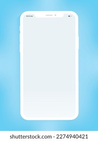 Smartphone mockup with blank screen, template for app development and UXUI design. Mobile phone with soft white color. Realistic smart phone with blank white screen isolated on blue background.