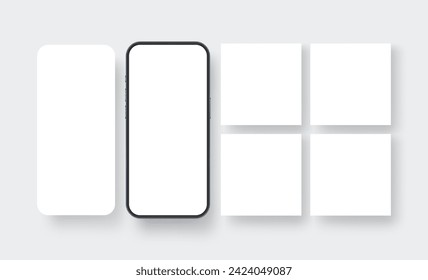 Smartphone Mockup With Blank Screens For Social Media And App Design. Vector Illustration