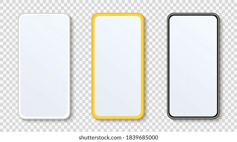 Smartphone mockup with blank white display. Mobile device frame, presentation template.