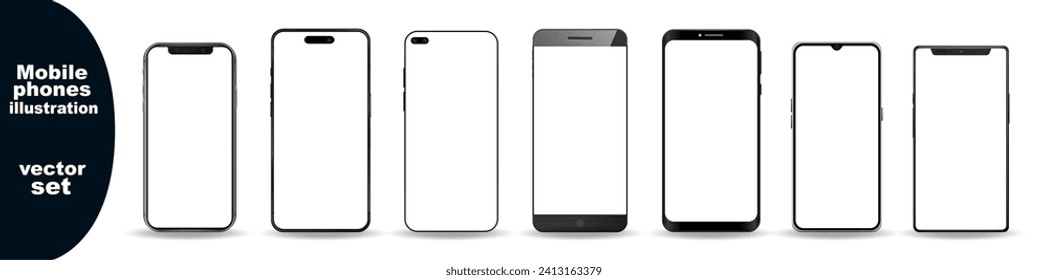 smartphone mockup with blank white screen in realistic, flat vector, line style