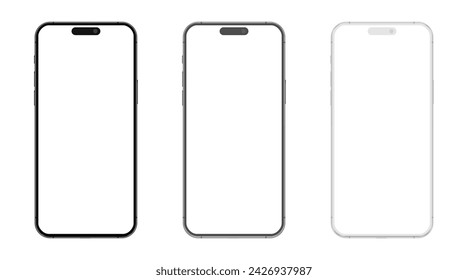 Smartphone mockup with blank white screen, detailed mobile phone mockup, black gray and white models smartphone front view, model 3D mobile phone, ui ux