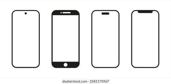 smartphone mockup with blank white screen. Simple mobile phone icon template, vector 10 eps.