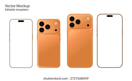 Ícone de maquete de Smartphone realista com tela em branco. iphone 17 pro e pro max smartphone branco cinza, laranja, dispositivo de smartphone tela em branco maquete modelo layout de telefone. ilustração vetorial