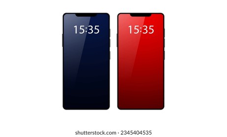 Smartphone mockup with 
blue and red screen. Realistic vector trendy 