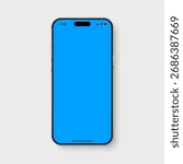 Smartphone mockup with blue screen. Realistic smart phone isolated. 3D mobile phone device front view for ui ux presentation. High quality smart phone mockup with shadow
