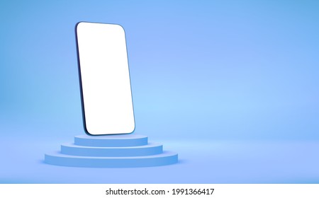 Smartphone mockup in bright pastel blue studio 