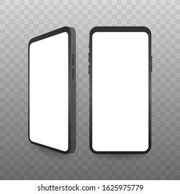 Smartphone mockup. Cellphone frame with blank display isolated templates. Vector stock illustration.