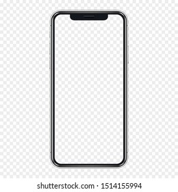 Smartphone mockup. Cellphone frame with transparent display isolated template.