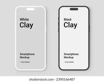 smartphone mockup clay in blank screen. mobile phone vector Isolated on White Background. phone mock up front view. Vector illustration