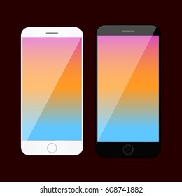 Smartphone mockup with colored screen . Realistic cellphone 