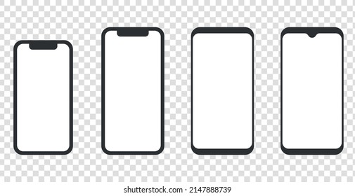 Smartphone mockup concept and device different models front view flat vector illustration.
