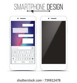 Smartphone Mockup Design Vector. White Modern Trendy Mobile Phone Front View. Isolated On White Background. Realistic 3D Illustration