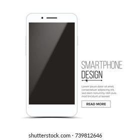 Smartphone Mockup Design Vector. White Modern Trendy Mobile Phone Front View. Isolated On White Background. Realistic 3D Illustration