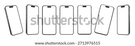 Smartphone mockup from different angles, mobile phone layout template set