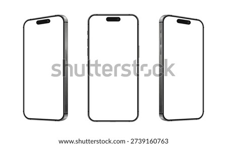 Smartphone mockup from different angles, realistic mobile phone devices in front and side view set, mobile phone layout template set