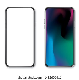 Smartphone mockup frameless blank screen frameless design,  front position - isolated on white background vector eps 10