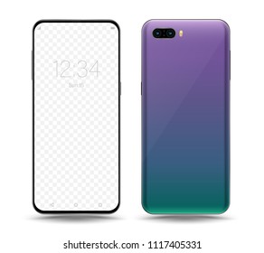 Smartphone mockup front and back easy place demo on screen. Vector illustration for technology mobile phone.
