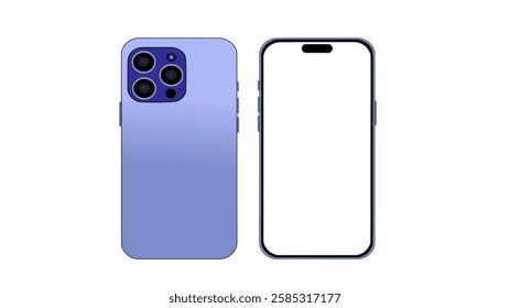 Smartphone mockup with front and back panels isolated on white background. Vector illustration.