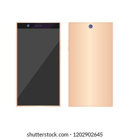 Smartphone mockup. Front and back view of golden phone.