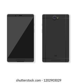 Smartphone mockup. Front and back view of black phone.