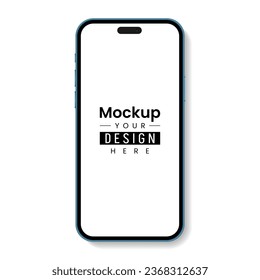 Smartphone mockup front view blue color iphone mobile screen mockup template and isolated background