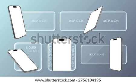 Smartphone Mockup with Glassmorphism UI Panels. Liquid Glass Mobile Interface Design Vector Illustration