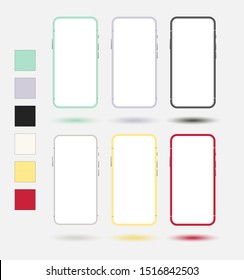 Smartphone mockup green grey purple yellow red and white colours for easy place demo on mobile screen. Vector illustration object for technology communication and applications.