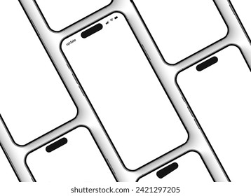 Smartphone mockup group with shadow, 3D mobile phones in a diagonal slope, high quality smart phone mockup for ui ux presentation, smart phone set front view - vector