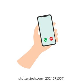 Smartphone mockup in hand. Accept and decline the phone call. Call from phone to phone. Vector illustration.
