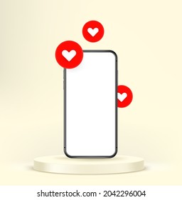 Smartphone mockup with heart pictograms