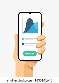 Smartphone mockup in human hand. Electronic commerce application. Chart curve. EPS10 Vector
