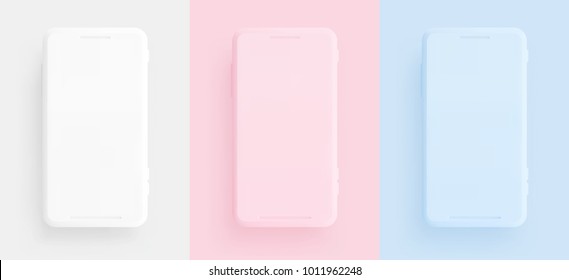 Smartphone mockup isolated realistic design. Mobile phone, template modern gadget. white pink and blue color.  vector illustration