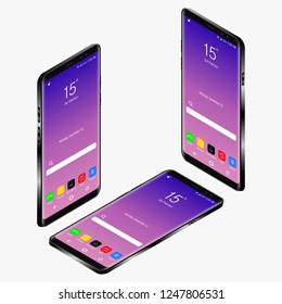Smartphone mock-up, isometric and flat design styles. Cell phone. Flat isometric. Mobile device. Modern technologies 
of communication and management. Black smartphone. Touchscreen display.
