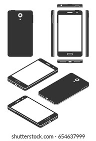 Smartphone mock-up, isometric and flat silhouettes