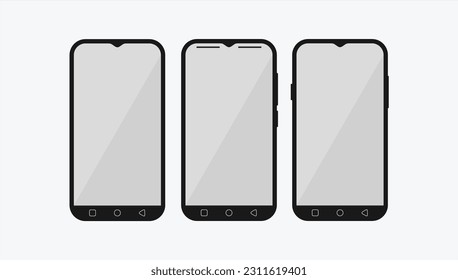 	
parodia de smartphone. vector de teléfono móvil aislado en fondo blanco. simulación de dispositivo UI UX. con 3 tipos diferentes. Ilustración del vector