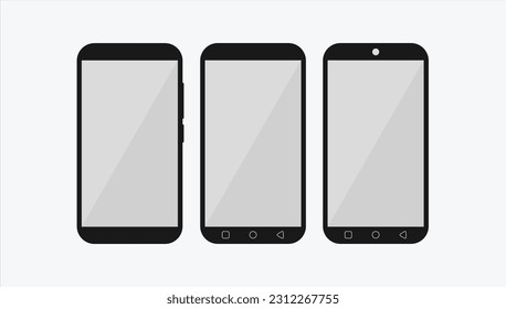 parodia de smartphone. vector de teléfono móvil aislado en fondo blanco. simulación de dispositivo UI UX. con 3 tipos diferentes. Ilustración del vector